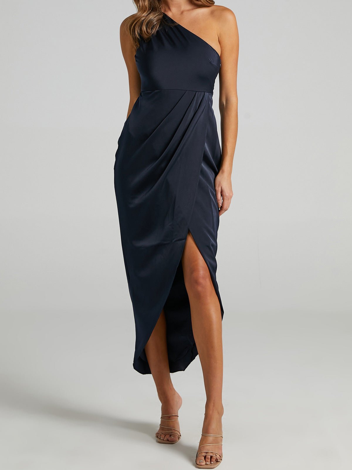 Women's Dresses Solid One Shoulder Sleeveless Irregular Slit Dress - Maxi Dresses - Instastyled | Online Fashion Free Shipping Clothing, Dresses, Tops, Shoes - 09/06/2022 - Color_Blue - Color_Camel