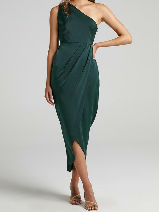 Women's Dresses Solid One Shoulder Sleeveless Irregular Slit Dress - Maxi Dresses - Instastyled | Online Fashion Free Shipping Clothing, Dresses, Tops, Shoes - 09/06/2022 - Color_Blue - Color_Camel