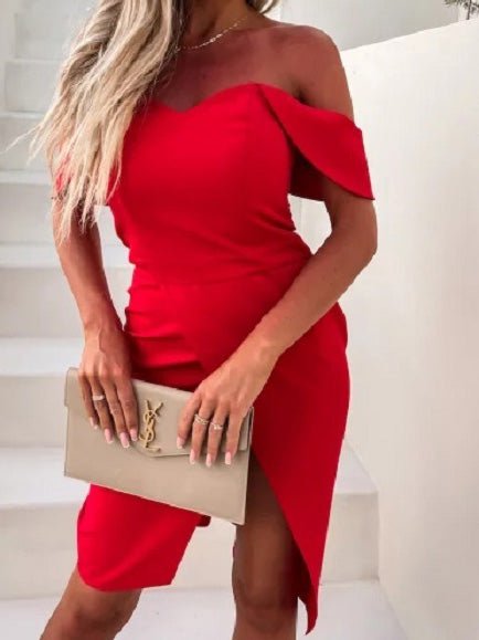 Women's Dresses Solid One Shoulder Slim Fit Slit Dress - Midi Dresses - Instastyled | Online Fashion Free Shipping Clothing, Dresses, Tops, Shoes - 28/06/2022 - 30-40 - Bodycon Dresses