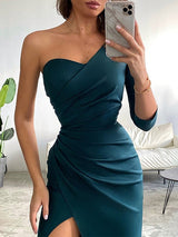 Women's Dresses Solid One Shoulder Slit Maxi Dress - Maxi Dresses - Instastyled | Online Fashion Free Shipping Clothing, Dresses, Tops, Shoes - 15/01/2022 - 40-50 - color-blue