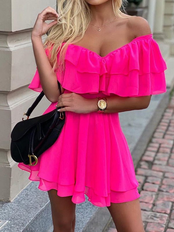 Women's Dresses Solid One Word Collar Ruffle Mini Dress - Mini Dresses - Instastyled | Online Fashion Free Shipping Clothing, Dresses, Tops, Shoes - 09/03/2022 - 30-40 - color-black