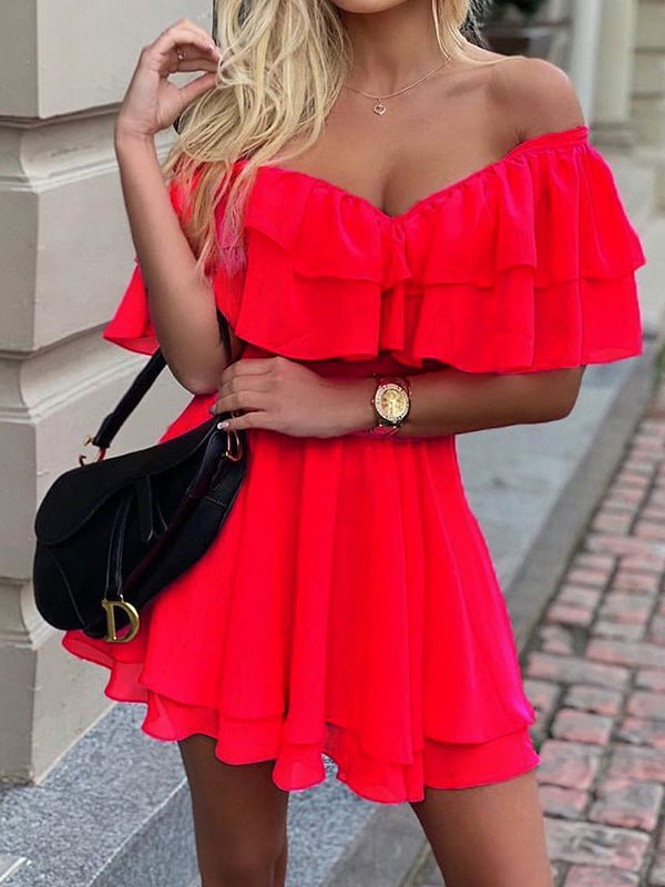 Women's Dresses Solid One Word Collar Ruffle Mini Dress - Mini Dresses - Instastyled | Online Fashion Free Shipping Clothing, Dresses, Tops, Shoes - 09/03/2022 - 30-40 - color-black