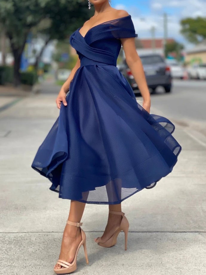 Women's Dresses Solid One Word Collar Slim Fit Dress - Maxi Dresses - Instastyled | Online Fashion Free Shipping Clothing, Dresses, Tops, Shoes - 22/01/2022 - color-blue - color-light-white