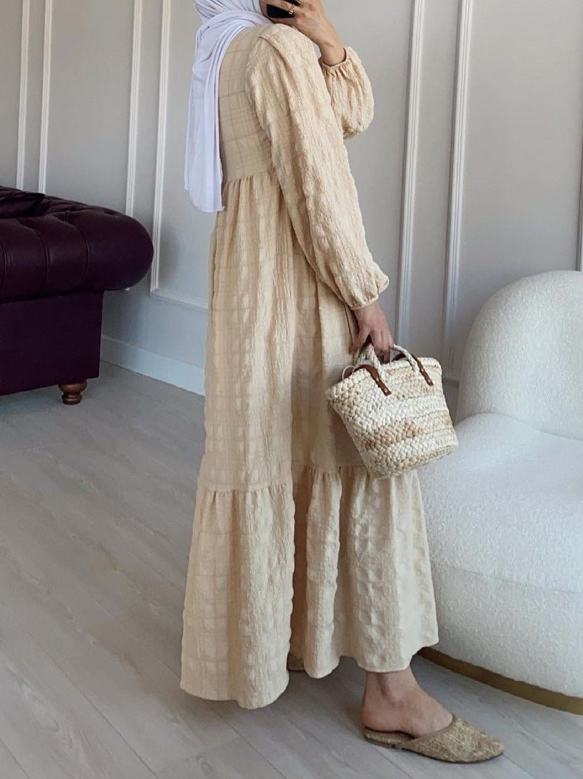 Women's Dresses Solid Round Neck Long Sleeve Casual Dress - Maxi Dresses - Instastyled | Online Fashion Free Shipping Clothing, Dresses, Tops, Shoes - 24/06/2022 - Casual Dresses - Color_Apricot