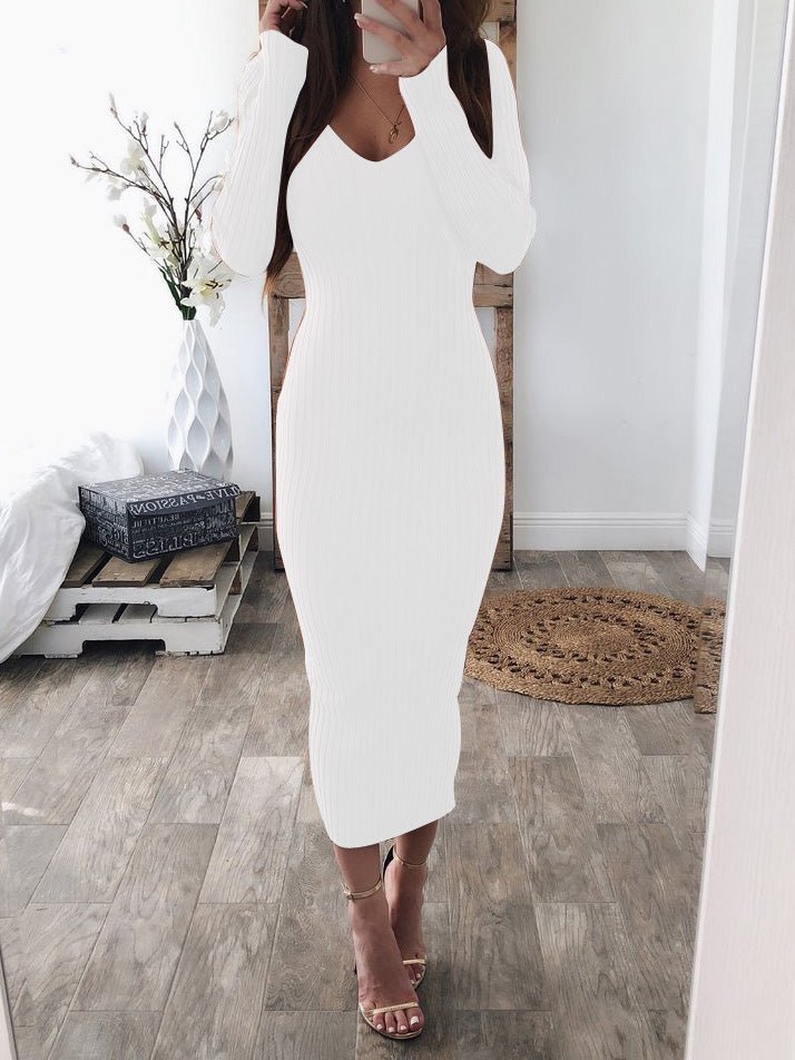 Women's Dresses Solid Round Neck Long Sleeve Slim Fit Dress - Maxi Dresses - Instastyled | Online Fashion Free Shipping Clothing, Dresses, Tops, Shoes - 20-30 - 31/08/2022 - bodycon-dresses