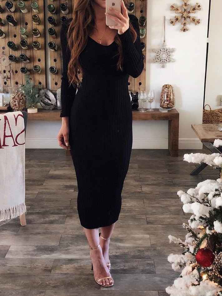 Women's Dresses Solid Round Neck Long Sleeve Slim Fit Dress - Maxi Dresses - Instastyled | Online Fashion Free Shipping Clothing, Dresses, Tops, Shoes - 20-30 - 31/08/2022 - bodycon-dresses