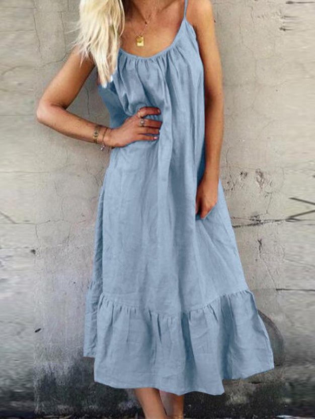 Maxi Dresses - Solid Sling Ruffled Casual Dress - MsDressly