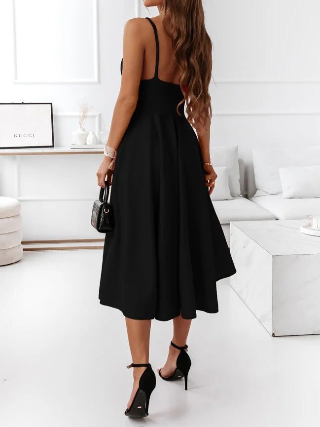 Women's Dresses Solid Sling V-Neck Sleeveless Dress - Midi Dresses - Instastyled | Online Fashion Free Shipping Clothing, Dresses, Tops, Shoes - 23/06/2022 - 30-40 - Casual Dresses