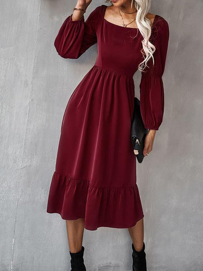 Women's Dresses Solid Square Neck Long Sleeve Midi Dress - Midi Dresses - INS | Online Fashion Free Shipping Clothing, Dresses, Tops, Shoes - 30-40 - color-black - color-blue