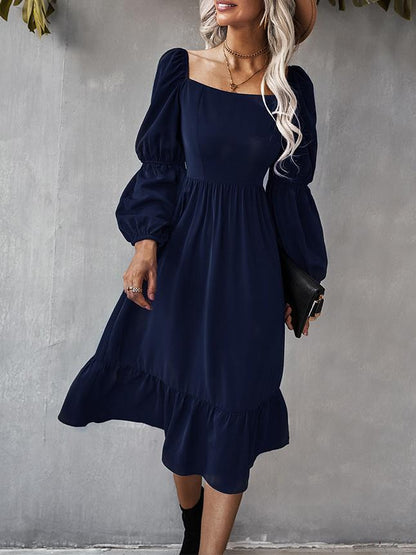 Women's Dresses Solid Square Neck Long Sleeve Midi Dress - Midi Dresses - INS | Online Fashion Free Shipping Clothing, Dresses, Tops, Shoes - 30-40 - color-black - color-blue