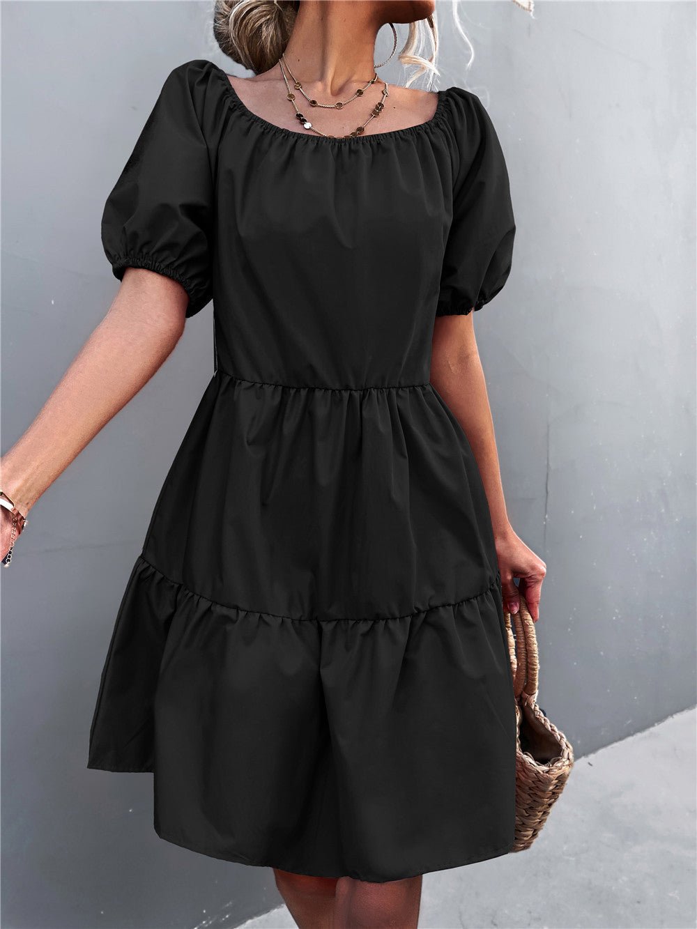 Women's Dresses Solid Square Neck Puff Sleeve Dress - Midi Dresses - Instastyled | Online Fashion Free Shipping Clothing, Dresses, Tops, Shoes - 09/02/2022 - 30-40 - Casual Dresses