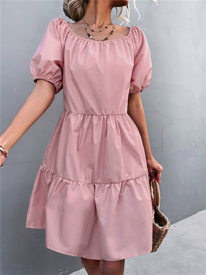 Women's Dresses Solid Square Neck Puff Sleeve Dress - Midi Dresses - Instastyled | Online Fashion Free Shipping Clothing, Dresses, Tops, Shoes - 09/02/2022 - 30-40 - Casual Dresses