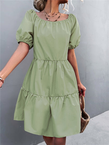 Women's Dresses Solid Square Neck Puff Sleeve Dress - Midi Dresses - Instastyled | Online Fashion Free Shipping Clothing, Dresses, Tops, Shoes - 09/02/2022 - 30-40 - Casual Dresses