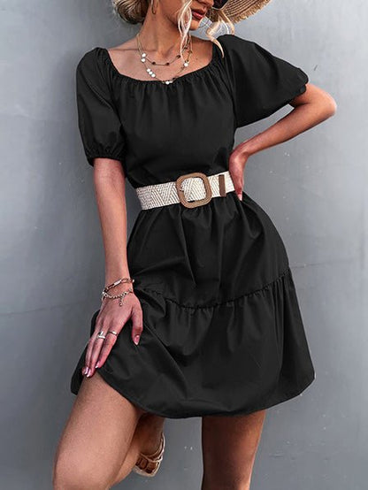 Women's Dresses Solid Square Neck Puff Sleeve Dress - Midi Dresses - Instastyled | Online Fashion Free Shipping Clothing, Dresses, Tops, Shoes - 09/02/2022 - 30-40 - Casual Dresses