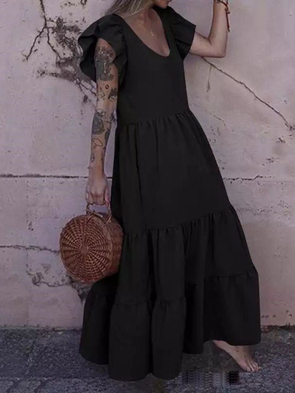 Women's Dresses Solid Temperament Ruffle Sleeve Dress - Maxi Dresses - Instastyled | Online Fashion Free Shipping Clothing, Dresses, Tops, Shoes - 13/05/2022 - Casual Dresses - color-black