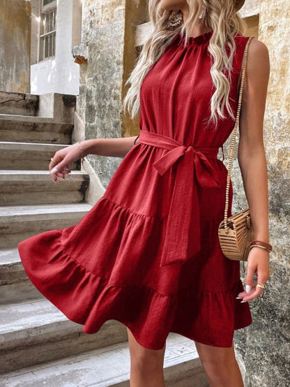 Women's Dresses Solid Tie Ruffle Sleeveless Dress - Mini Dresses - Instastyled | Online Fashion Free Shipping Clothing, Dresses, Tops, Shoes - 25/05/2022 - 30-40 - Casual Dresses
