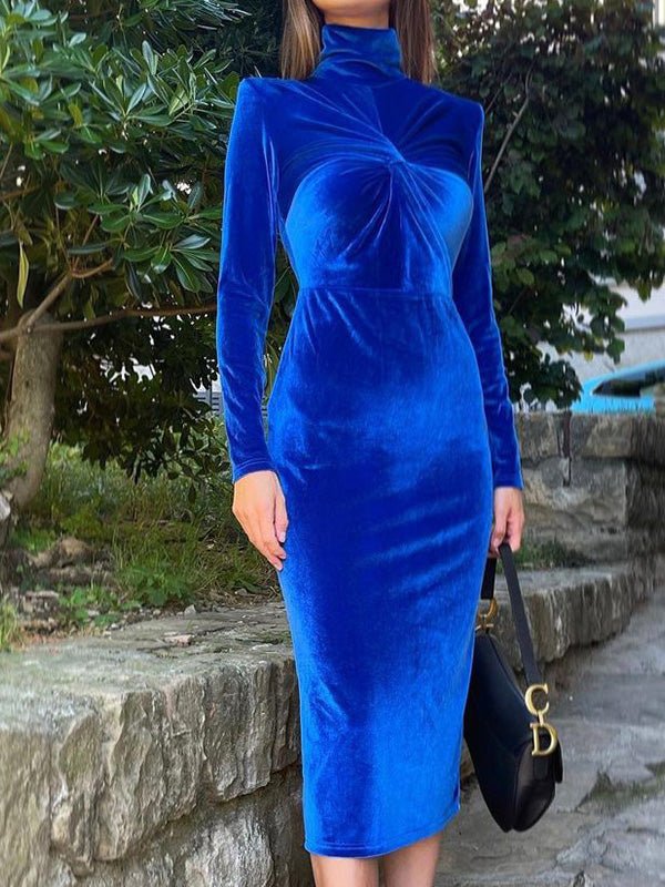 Women's Dresses Solid Turtleneck Velvet Long Sleeve Dress - Maxi Dresses - Instastyled | Online Fashion Free Shipping Clothing, Dresses, Tops, Shoes - 25/07/2022 - Bodycon Dresses - Color_Black