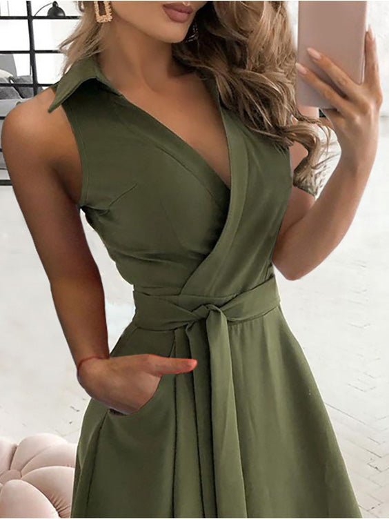 Women's Dresses Solid V-Neck Belted Sleeveless Dress - Maxi Dresses - Instastyled | Online Fashion Free Shipping Clothing, Dresses, Tops, Shoes - 27/06/2022 - 30-40 - Casual Dresses