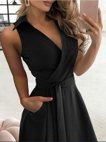 Women's Dresses Solid V-Neck Belted Sleeveless Dress - Maxi Dresses - Instastyled | Online Fashion Free Shipping Clothing, Dresses, Tops, Shoes - 27/06/2022 - 30-40 - Casual Dresses