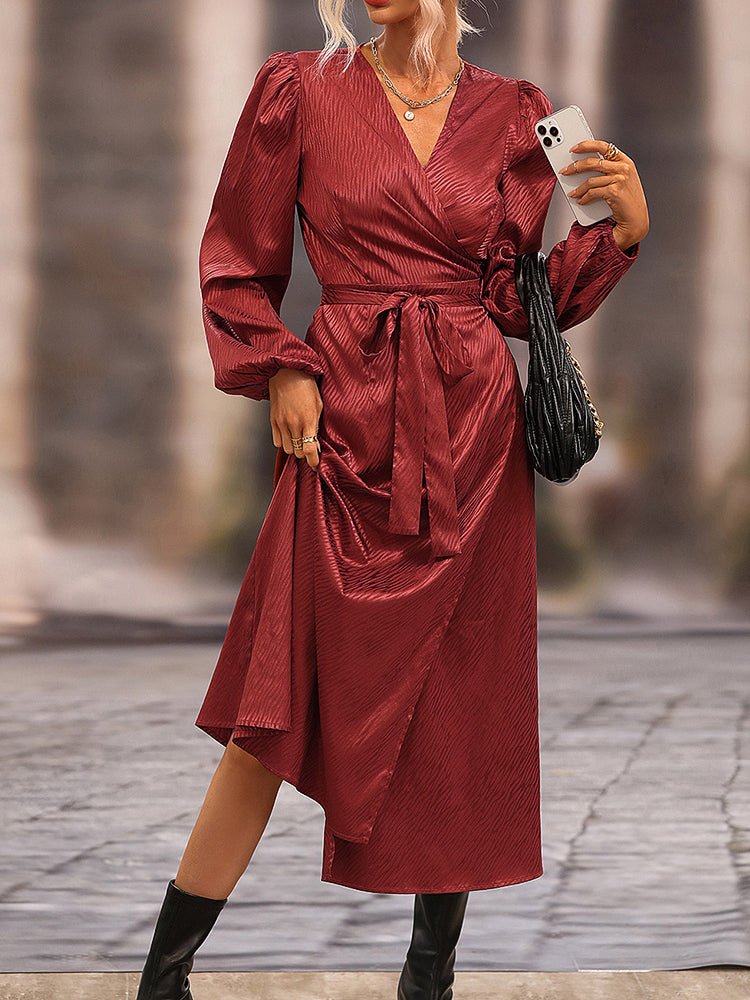 Women's Dresses Solid V Neck High Slit Midi Dress - Midi Dresses - Instastyled | Online Fashion Free Shipping Clothing, Dresses, Tops, Shoes - 11/11/2022 - Color_Rust_ Brown - DRE2211115615