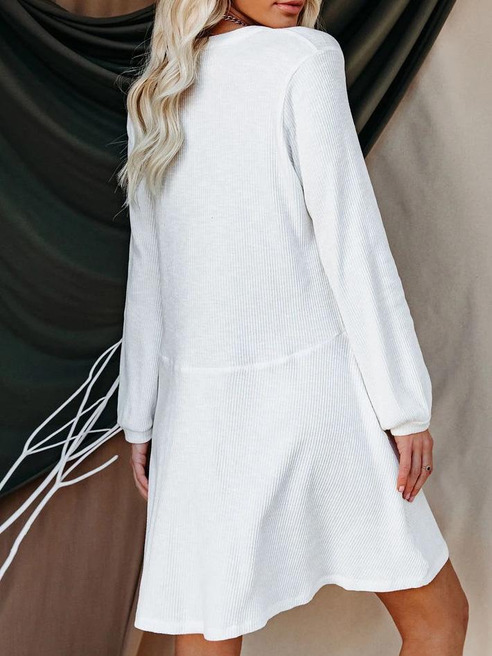 Women's Dresses Solid V-Neck Long Sleeve Button Casual Dress - Mini Dresses - INS | Online Fashion Free Shipping Clothing, Dresses, Tops, Shoes - 20-30 - 26/08/2021 - Category_Mini Dresses