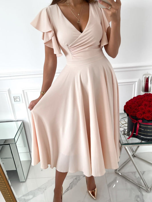 Women's Dresses Solid V-Neck Ruffle Sleeve Dress - Maxi Dresses - Instastyled | Online Fashion Free Shipping Clothing, Dresses, Tops, Shoes - 20/05/2022 - 30-40 - Casual Dresses