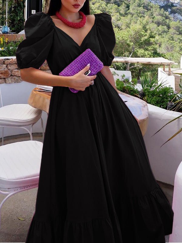 Women's Dresses Solid V-Neck Ruffle Swing Dress - Maxi Dresses - Instastyled | Online Fashion Free Shipping Clothing, Dresses, Tops, Shoes - Casual Dresses - Color_Black - Color_Red