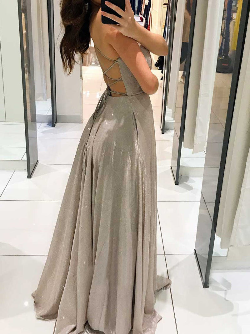 Women's Dresses Sparkling Deep V Neck Strap Bare Back Dress - Maxi Dresses - Instastyled | Online Fashion Free Shipping Clothing, Dresses, Tops, Shoes - 20/01/2022 - 40-50 - color-apricot