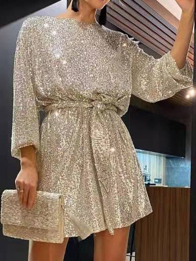 Women's Dresses Sparkling Sequin Long Sleeve Festive Party Dress - Mini Dresses - Instastyled | Online Fashion Free Shipping Clothing, Dresses, Tops, Shoes - 11/01/2022 - color-black - color-dark_purple