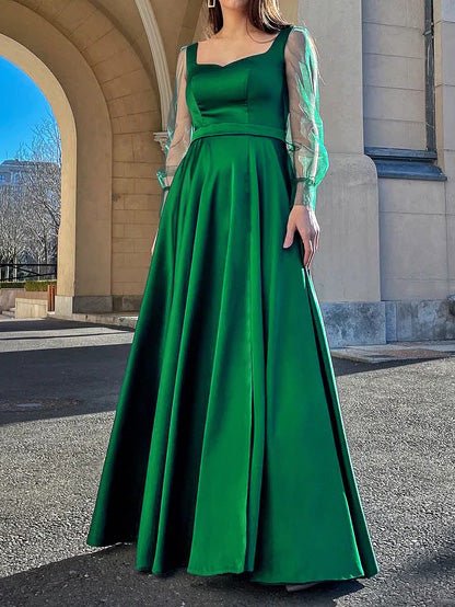 Women's Dresses Square Neck Mesh Long Sleeve Slit Party Dress - Maxi Dresses - Instastyled | Online Fashion Free Shipping Clothing, Dresses, Tops, Shoes - 31/08/2022 - color-green - Color_Green