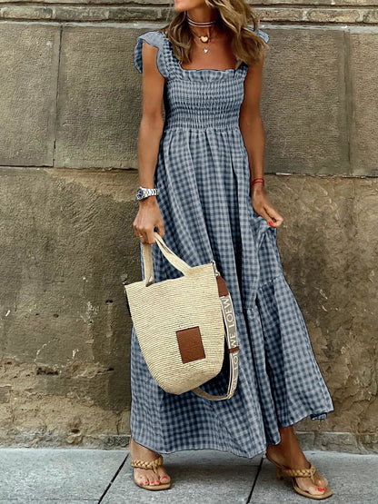 Women's Dresses Square Neck Plaid Print Ruffle Sleeve Dress - Maxi Dresses - Instastyled | Online Fashion Free Shipping Clothing, Dresses, Tops, Shoes - 22/06/2022 - 30-40 - color-black