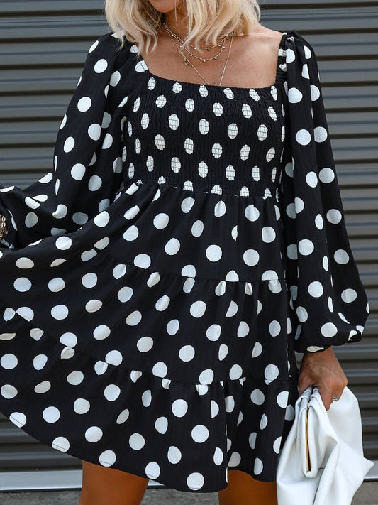 Women's Dresses Square Neck Polka Dot Print Long Sleeve Dress - Mini Dresses - Instastyled | Online Fashion Free Shipping Clothing, Dresses, Tops, Shoes - 23/08/2022 - 40-50 - color-black