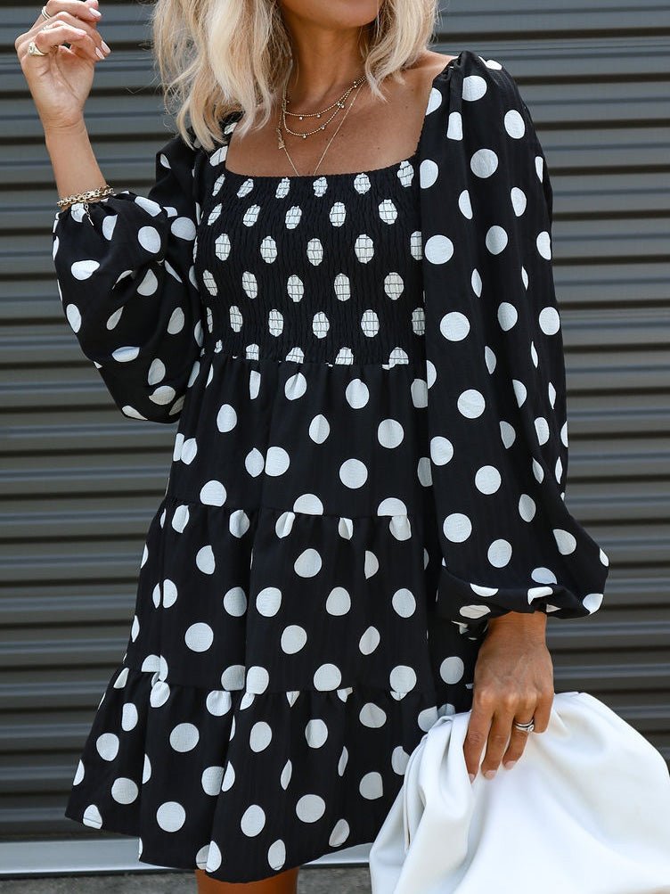 Women's Dresses Square Neck Polka Dot Print Long Sleeve Dress - Mini Dresses - Instastyled | Online Fashion Free Shipping Clothing, Dresses, Tops, Shoes - 23/08/2022 - 40-50 - color-black