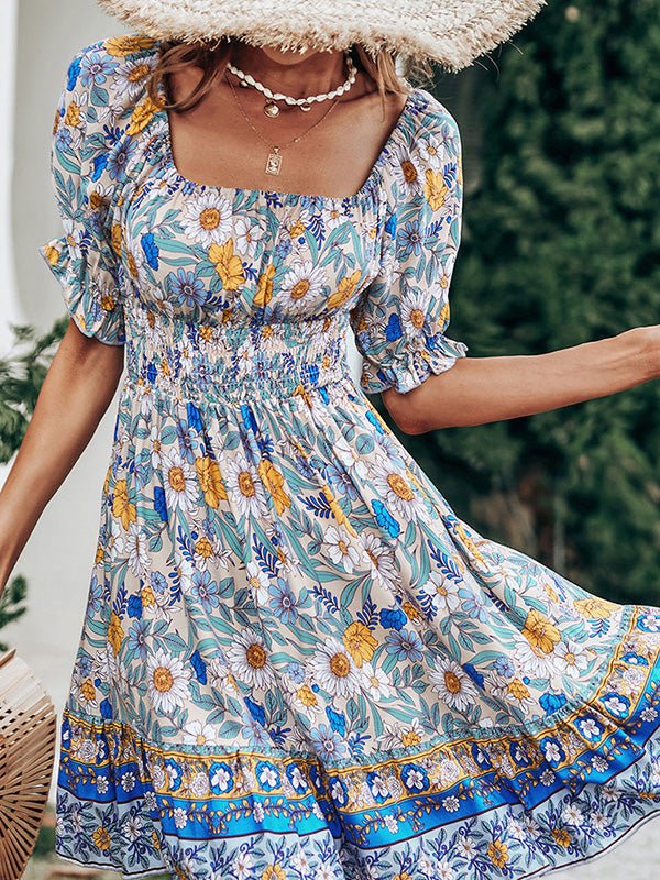Women's Dresses Square Neck Printed Backless Short Sleeve Dress - Mini Dresses - Instastyled | Online Fashion Free Shipping Clothing, Dresses, Tops, Shoes - 06/04/2022 - 40-50 - color-apricot