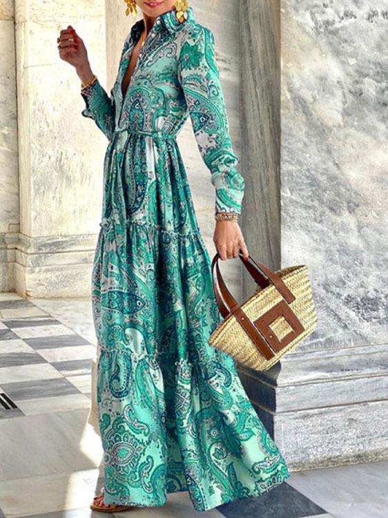 Women's Dresses Stand-Up Collar Button Long Sleeve Temperament Dress - Maxi Dresses - INS | Online Fashion Free Shipping Clothing, Dresses, Tops, Shoes - 30-40 - 31/08/2021 - Category_Maxi Dresses