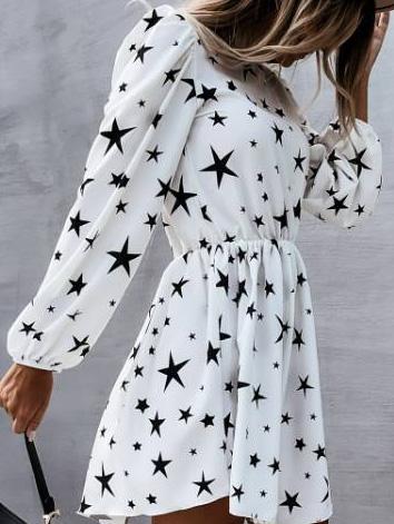Women's Dresses Star Print Long Sleeve Mini Dress - Mini Dresses - INS | Online Fashion Free Shipping Clothing, Dresses, Tops, Shoes - 22/09/2021 - 30-40 - color-black