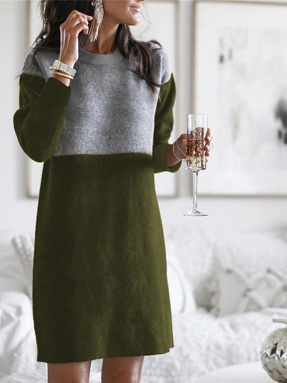 Women's Dresses Stitching Round Neck Long Sleeve Dress - Mini Dresses - INS | Online Fashion Free Shipping Clothing, Dresses, Tops, Shoes - 20-30 - 22/09/2021 - color-army_green