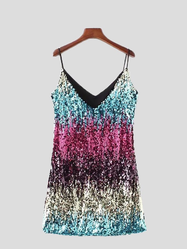 Women's Dresses Strap Sequined V-Neck Mini Dress - Mini Dresses - Instastyled | Online Fashion Free Shipping Clothing, Dresses, Tops, Shoes - 06/01/2022 - 20-30 - color-gold