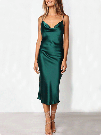 Women's Dresses Strap Solid Slim Midi Dress - Midi Dresses - Instastyled | Online Fashion Free Shipping Clothing, Dresses, Tops, Shoes - 20-30 - 21/12/2021 - color-dark_green