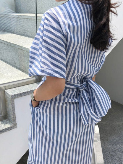 Women's Dresses Striped Cross-Tie Slit Dress - Maxi Dresses - Instastyled | Online Fashion Free Shipping Clothing, Dresses, Tops, Shoes - 17/02/2022 - 30-40 - color-white