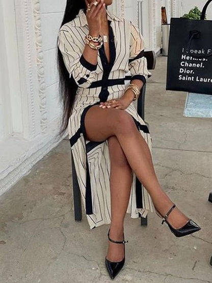 Women's Dresses Striped Lapel Button Long Sleeve Shirt Dress - Maxi Dresses - Instastyled | Online Fashion Free Shipping Clothing, Dresses, Tops, Shoes - 19/05/2022 - 40-50 - color-pink