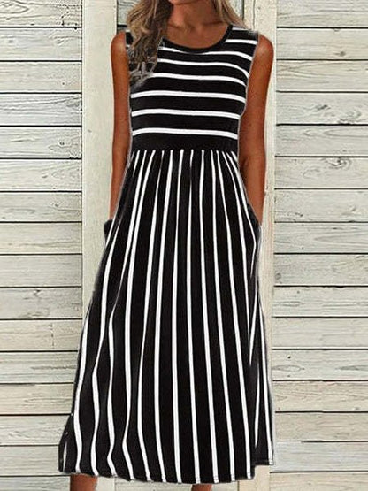 Women's Dresses Striped Print Crew Neck Pocket Sleeveless Dress - Maxi Dresses - Instastyled | Online Fashion Free Shipping Clothing, Dresses, Tops, Shoes - 20/06/2022 - 30-40 - Casual Dresses