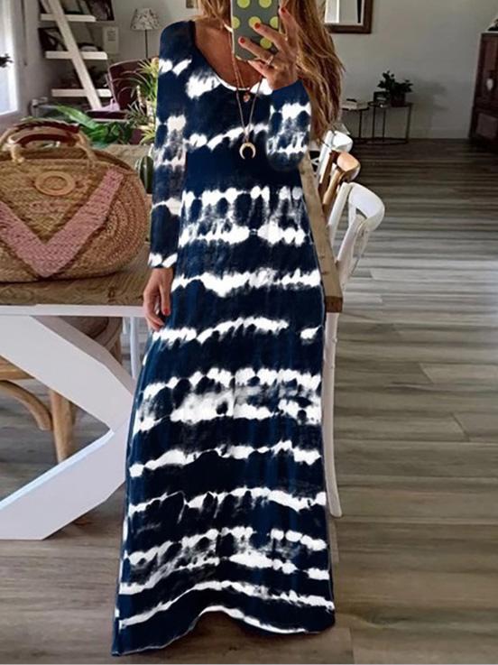Women's Dresses Striped Print Round Neck Long Sleeve Dress - Maxi Dresses - INS | Online Fashion Free Shipping Clothing, Dresses, Tops, Shoes - 04/09/2021 - 20-30 - Category_Maxi Dresses