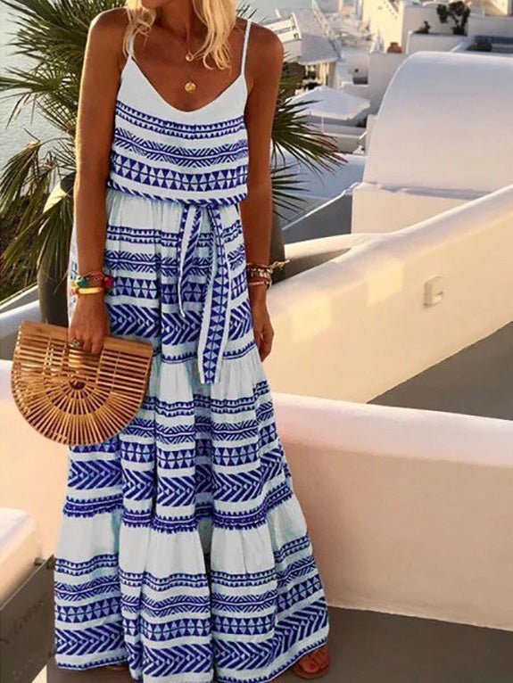 Women's Dresses Striped Print V-Neck Sling Belted Dress - Maxi Dresses - Instastyled | Online Fashion Free Shipping Clothing, Dresses, Tops, Shoes - 20/05/2022 - 30-40 - Casual Dresses