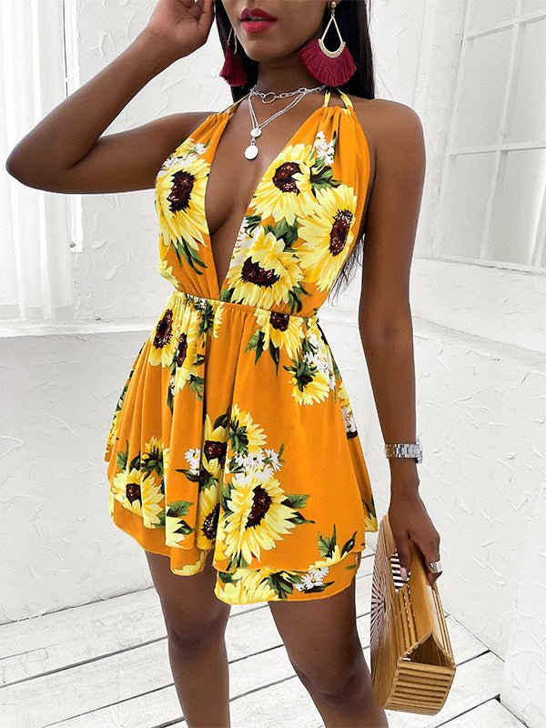 Women's Dresses Sunflower V-Neck Bare Back Casual Dress - Mini Dresses - Instastyled | Online Fashion Free Shipping Clothing, Dresses, Tops, Shoes - 25/02/2022 - 30-40 - color-black