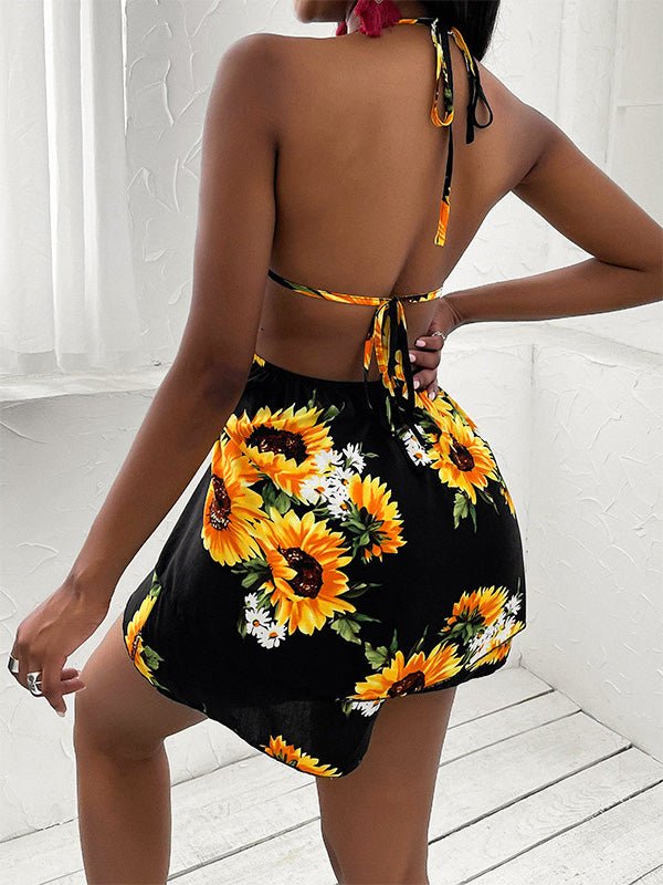 Women's Dresses Sunflower V-Neck Bare Back Casual Dress - Mini Dresses - Instastyled | Online Fashion Free Shipping Clothing, Dresses, Tops, Shoes - 25/02/2022 - 30-40 - color-black