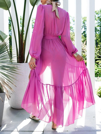 Women's Dresses Sunscreen Irregular Ruffled Chiffon Cover Up Dress - Maxi Dresses - Instastyled | Online Fashion Free Shipping Clothing, Dresses, Tops, Shoes - 28/06/2022 - 30-40 - Casual Dresses