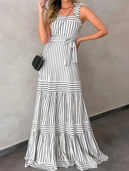 Women's Dresses Suspender Belted Striped Maxi Dress - Maxi Dresses - Instastyled | Online Fashion Free Shipping Clothing, Dresses, Tops, Shoes - 08/03/2022 - 30-40 - color-black