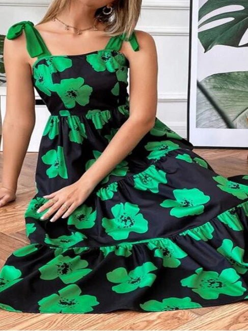 Women's Dresses Suspender Floral Print Maxi Dress - Maxi Dresses - Instastyled | Online Fashion Free Shipping Clothing, Dresses, Tops, Shoes - 02/03/2022 - 30-40 - color-green