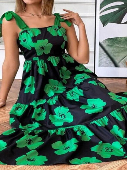 Women's Dresses Suspender Floral Print Maxi Dress - Maxi Dresses - Instastyled | Online Fashion Free Shipping Clothing, Dresses, Tops, Shoes - 02/03/2022 - 30-40 - color-green